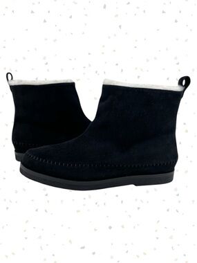Jenni Kayne Black Suede Shearling Moc Boot Neutral Minimalist Ankle Bootie 38